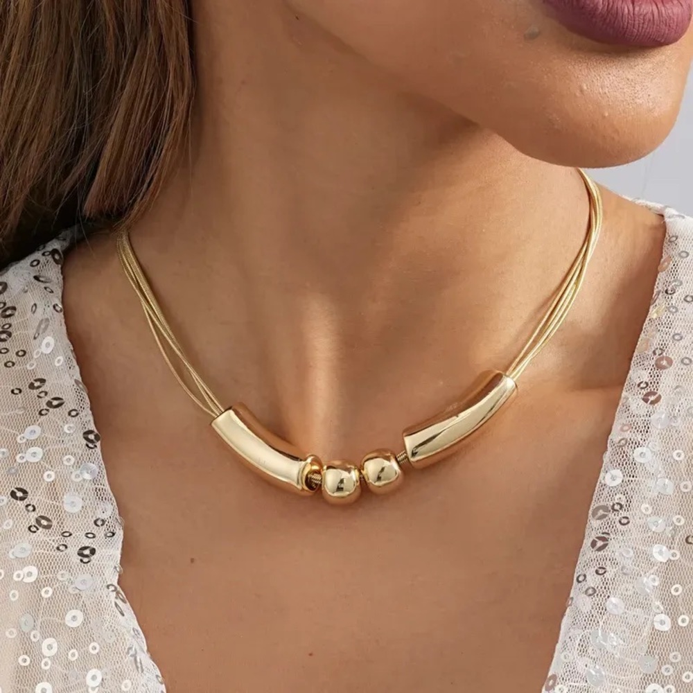 Solid Color Alloy Gold Plated Layered Necklace
